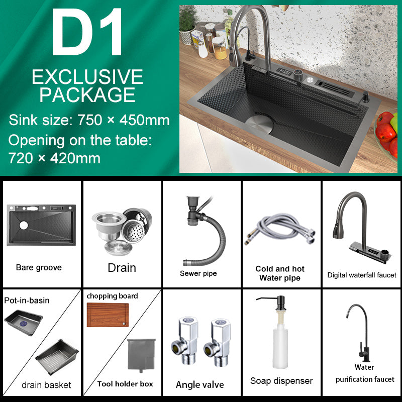 Waterfall sink Nano 304 stainless steel kitchen household digital disp –  kiwisink
